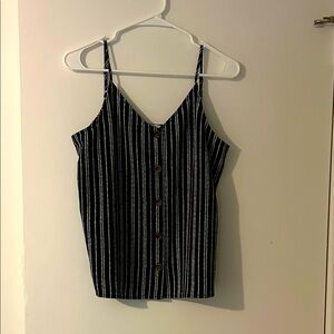 Black and White Striped Button-Down Women's Top